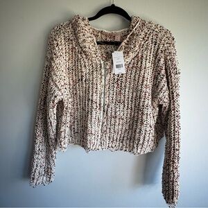 Chunky Knit Cropped Zip Up Sweater